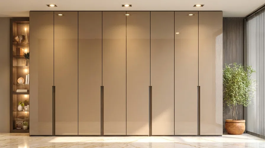Wardrobe Design with Cappuccino Acrylic Laminate