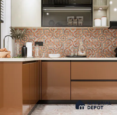 Warm & Earthy Kitchen with Ornate Highlighter Tiles | Material Depot
