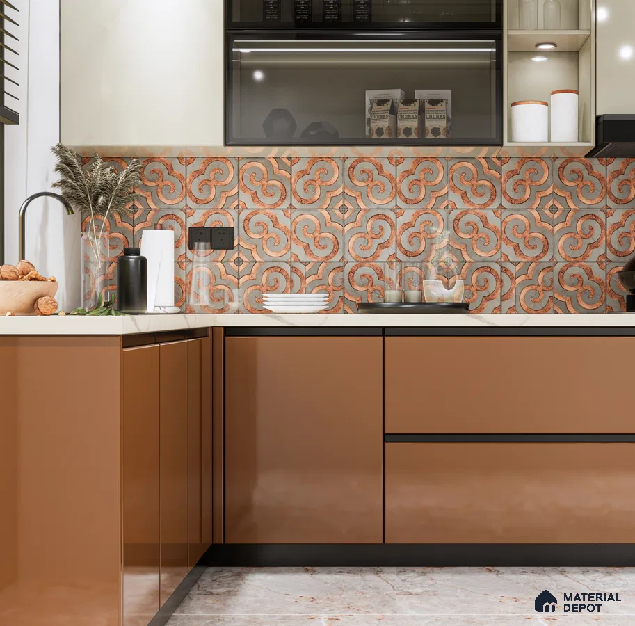 Warm & Earthy Kitchen with Ornate Highlighter Tiles | Material Depot