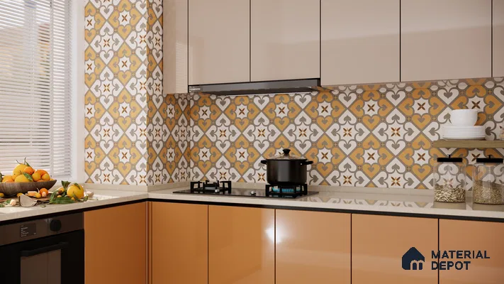 Multifired Moroccan Floor & Wall Tile TL 05678 B Zellige Ivory Lattice 1 ft x 1 ft Vitrified Matte Finish - 9 mm | Suitable for Kitchen, Bathroom, Balcony