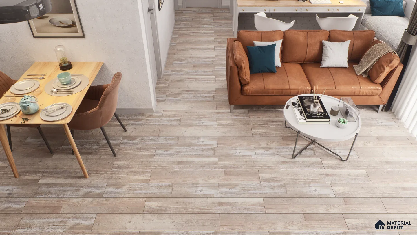 Warm and Cozy Living Room with Rustic Flooring | Material Depot