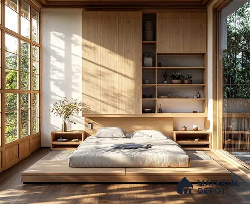Warm and Minimalist Bedroom Design with Natural Wood Accents and Indoor Plant

 Arvind Forest Trails Sarjapur Road | Material Depot