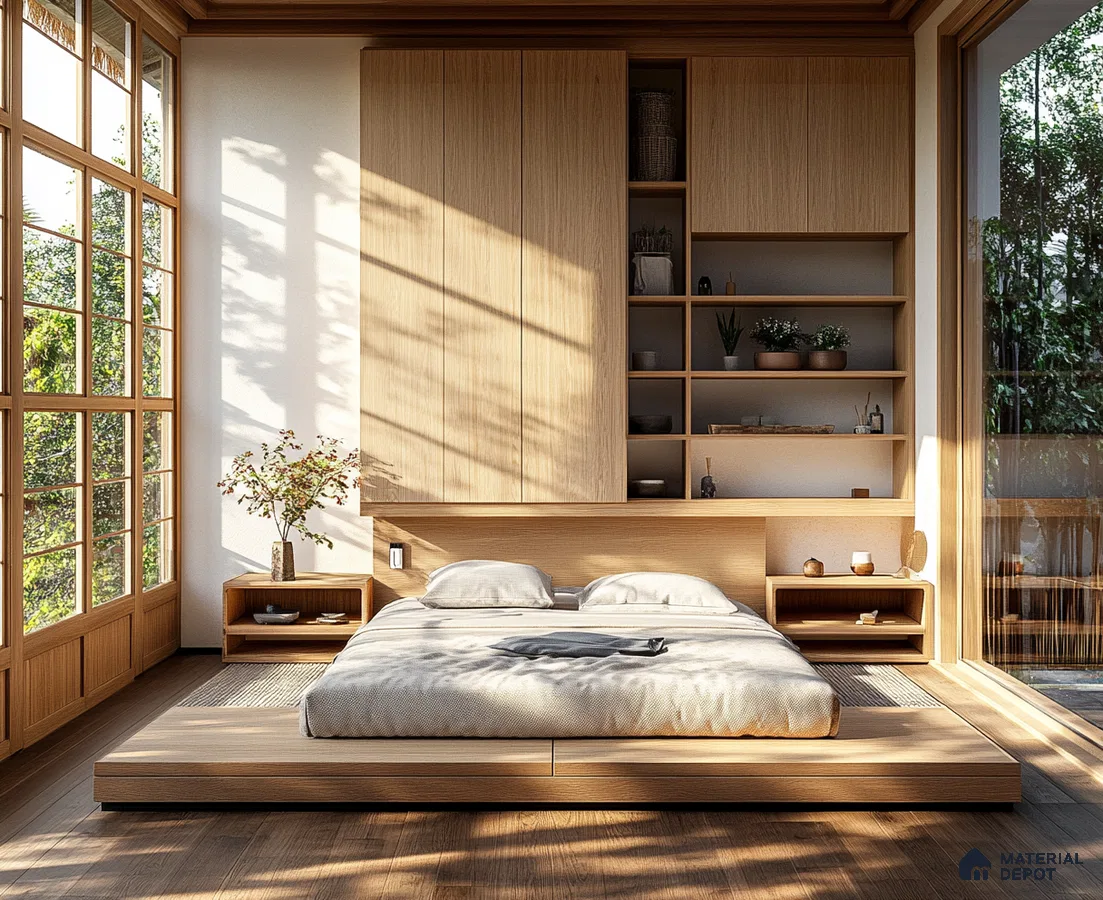 Warm and Minimalist Bedroom Design with Natural Wood Accents and Indoor Plant

 Arvind Forest Trails Sarjapur Road | Material Depot