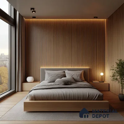 Warm and Modern Bedroom Design with Wood Paneling and Ambient Lighting Sobha Sentosa Panathur Road | Material Depot