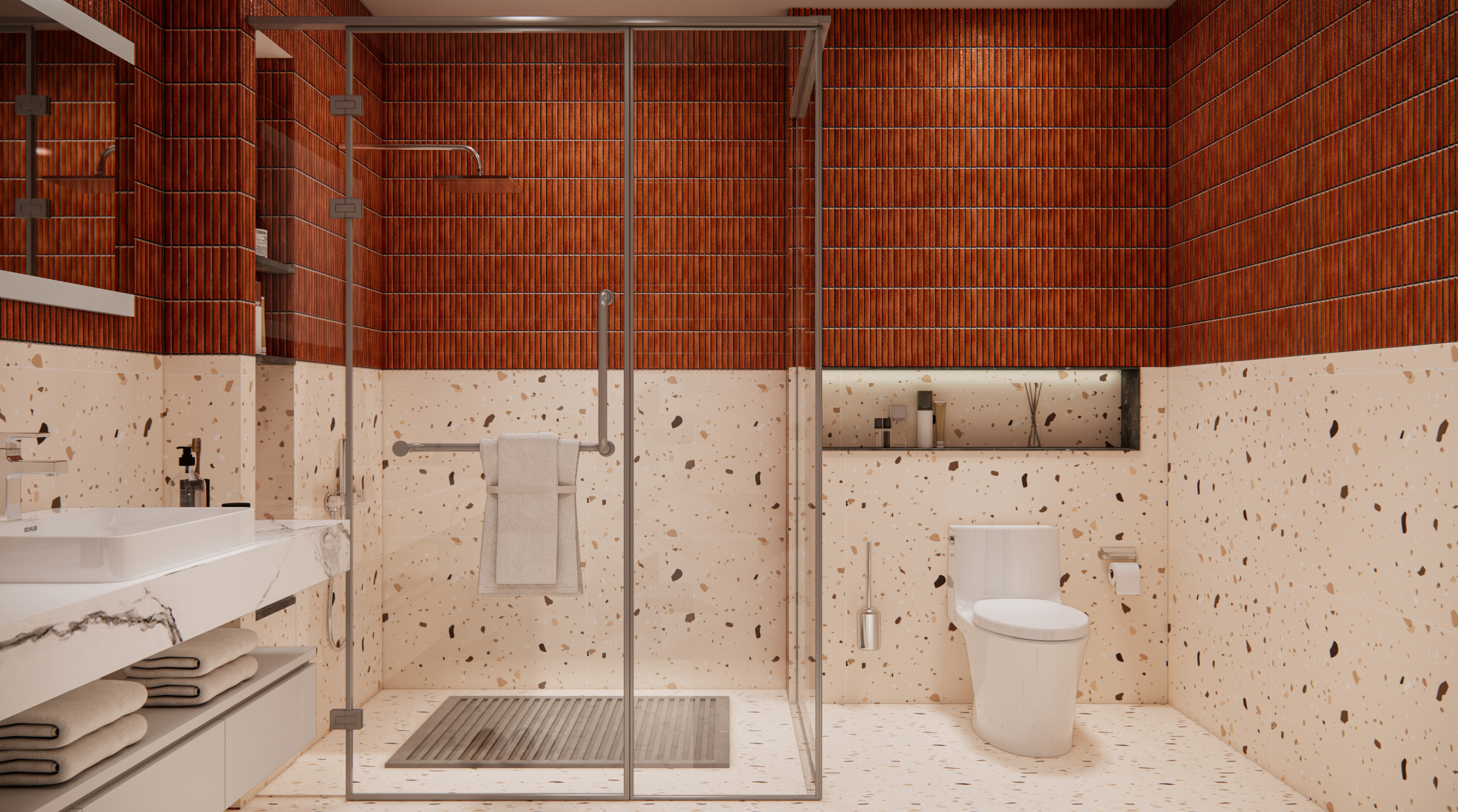 Terrazzo Floor & Wall Tile TL 11733 B | 8 in x 8 in Vitrified Carving Matte Tile - 9 mm