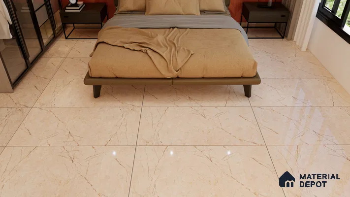 Warm Beige Marble Look Tiles for Cozy Bedroom Interiors | Material Depot