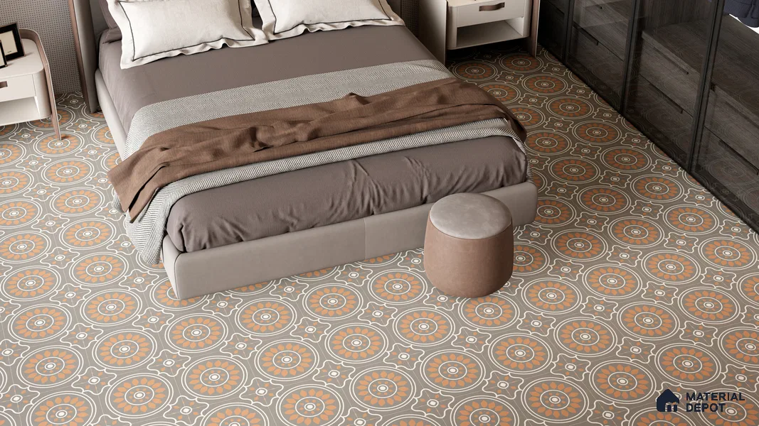 Multifired Moroccan Floor & Wall Tile TL 05698 Zellige Sepia Bloom 12 x 12 inch Vitrified Matte Finish - 9 mm | Suitable for Living Room, Bathroom, Kitchen & Backsplash
