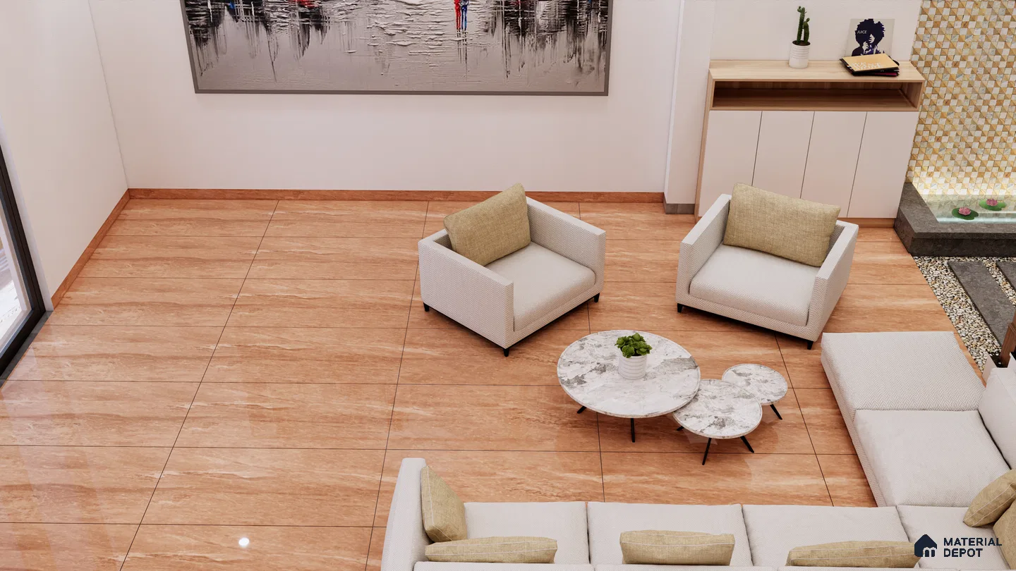 White Marble Look Tiles with Gold Veins for a Luxe Living Room Finish | Material Depot