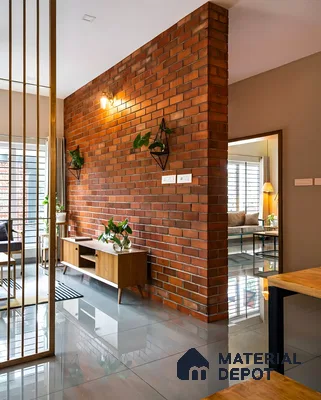 Warm Industrial Living Space with Exposed Brick Wall | Material Depot
