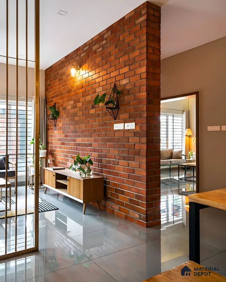 Warm Industrial Living Space with Exposed Brick Wall | Material Depot