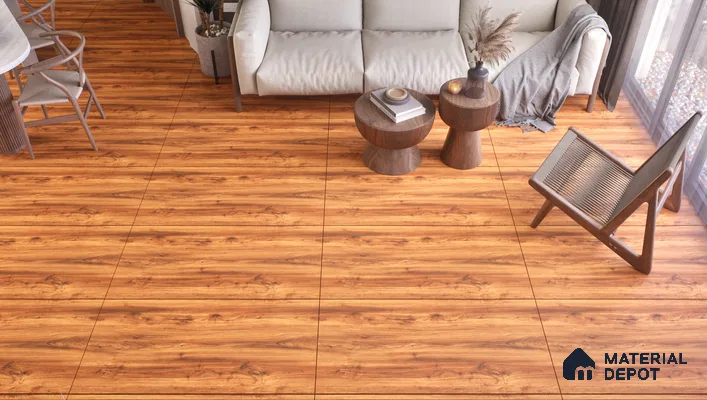 Warm Living Room with Golden Wood Flooring | Material Depot