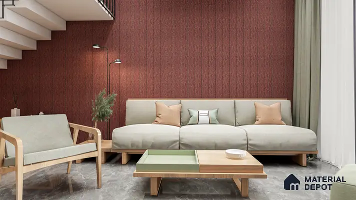Warm Living Room with Herringbone Charcoal Fluted Panel Feature Wall | Material Depot