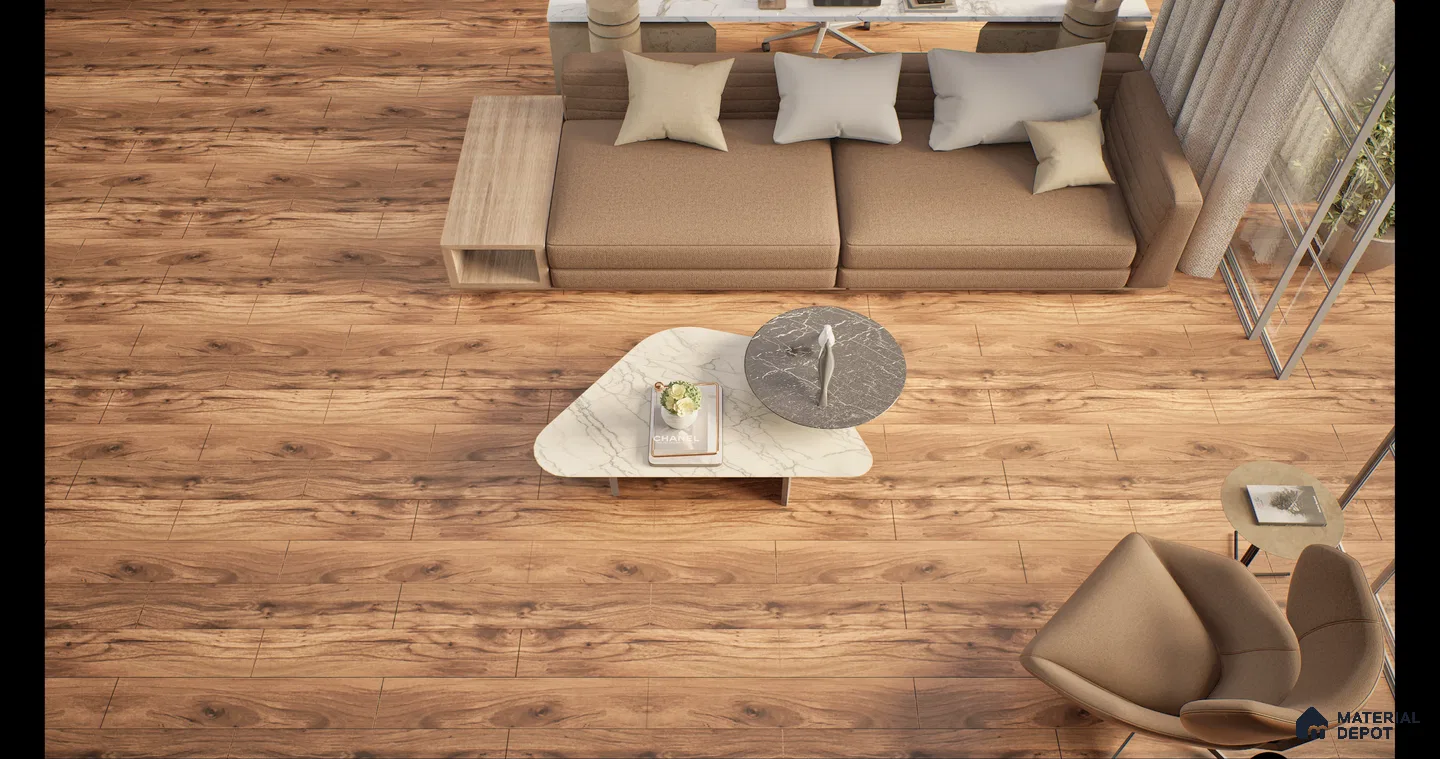 Warm Living Room with Natural Wood Flooring | Material Depot
