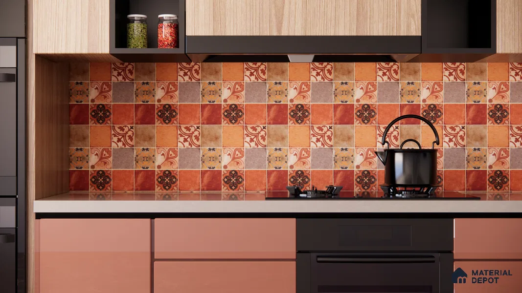 Moroccan Wall & Floor Tile TL 00219 Brick Red 1 ft x 1 ft Matte Finish Ceramic Tile - 9 mm | Suitable For Kitchen, Bathroom, Dining Area | Please Expect a Slight Variation of Pattern