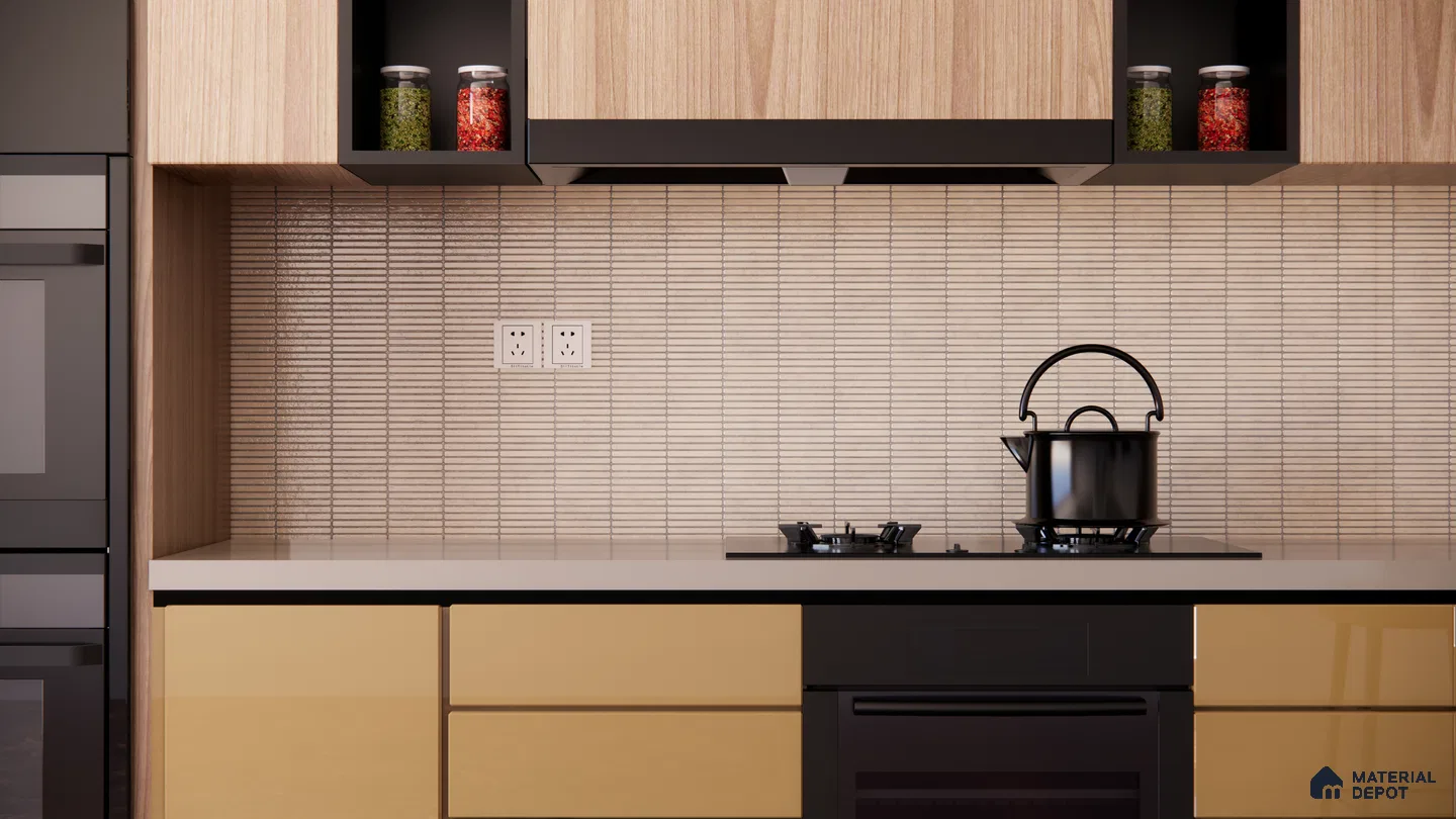 Warm Minimalist Kitchen with Neutral Mosaic Backsplash | Material Depot