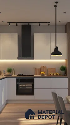 Warm Minimalist Kitchen with Wood and White Laminates | Material Depot