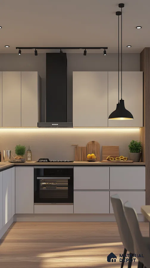 Warm Minimalist Kitchen with Wood and White Laminates | Material Depot