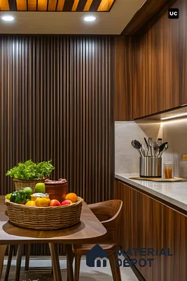 Warm Modern Kitchen with Fluted Panels and Natural Wood Accents | Material Depot