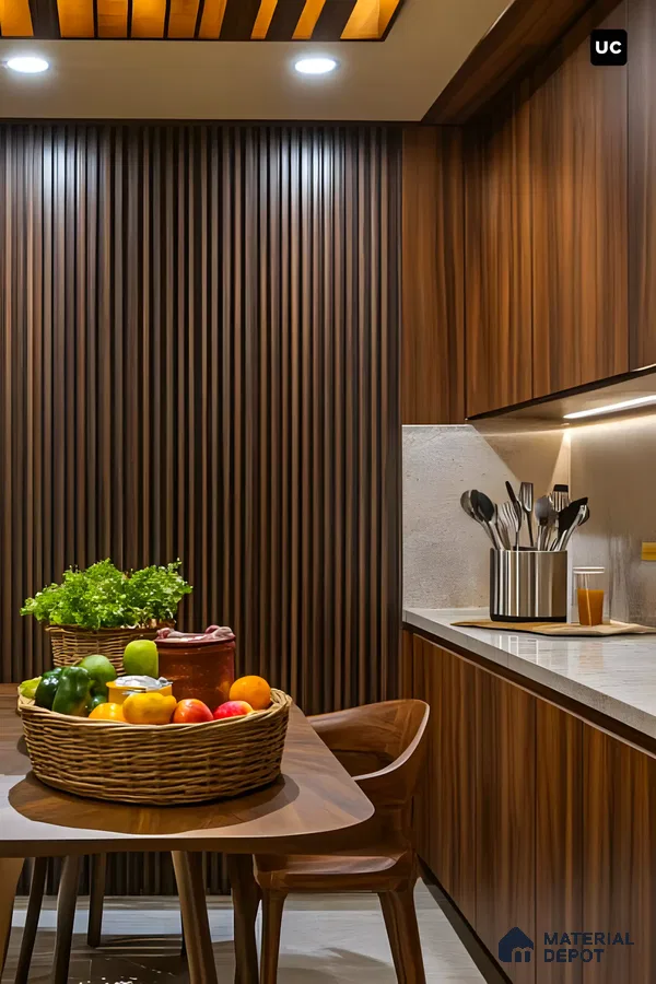 Warm Modern Kitchen with Fluted Panels and Natural Wood Accents | Material Depot