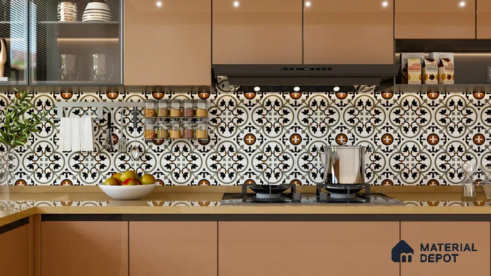 Moroccan Tile TL 05184 Zellige Grey Liner Floral Multi Colour 1 ft x 1 ft Vitrified Matte Finish - 9 mm | Suitable for Kitchen, Bathroom, Balcony Floor & Wall | Please Expect a Slight Variation of Pattern