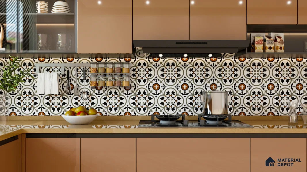 Moroccan Tile TL 05184 Zellige Grey Liner Floral Multi Colour 1 ft x 1 ft Vitrified Matte Finish - 9 mm | Suitable for Kitchen, Bathroom, Balcony Floor & Wall | Please Expect a Slight Variation of Pattern