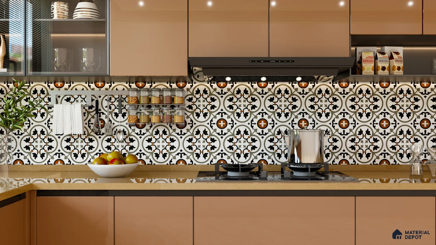 Warm Moroccan Tile Kitchen Backsplash with Earthy Cabinets | Material Depot