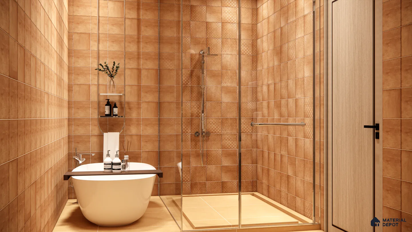 Warm Patterned Terracotta Bathroom Wall Tiles | Material Depot