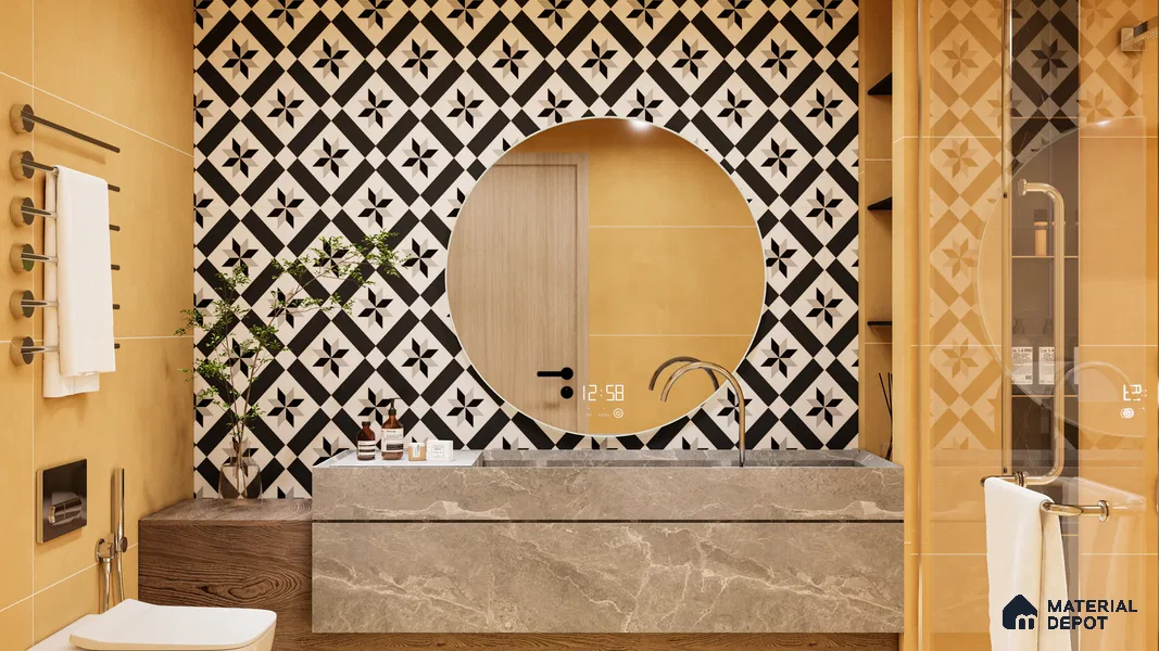 Moroccan Floor & Wall Tile TL 04367 Black & Grey 1 ft x 1 ft Matte Finish Ceramic Tile - 9 mm | Suitable For Kitchen, Bathroom, Dining Area | Please Expect a Slight Variation of Pattern