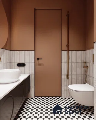 Warm Tones and Geometric Elegance in a Stylish Bathroom | Material Depot