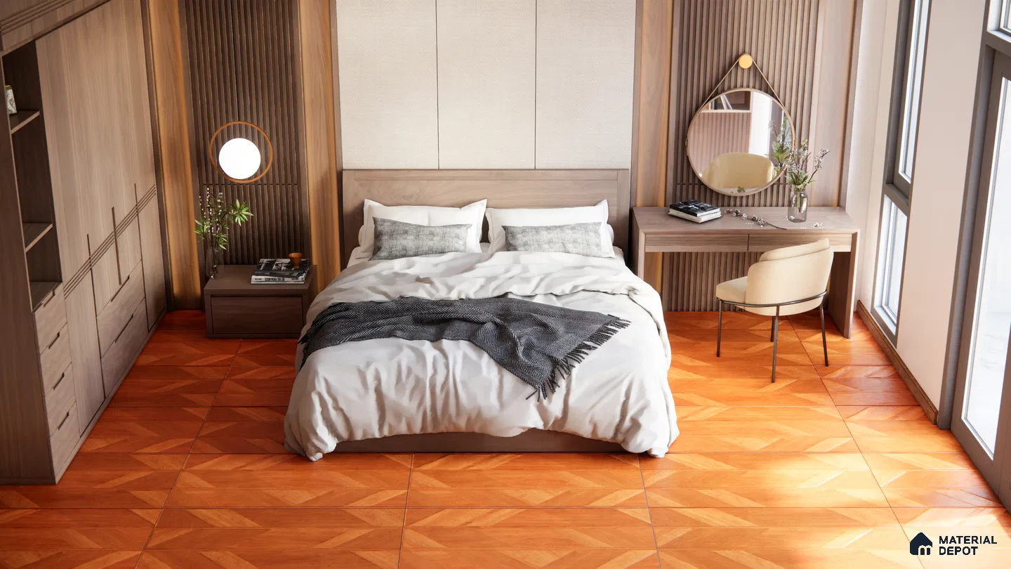 Warm Wooden Tile in a Cozy Bedroom | Material Depot