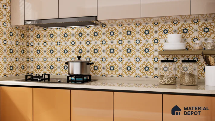 Warm Yellow Moroccan-Inspired Kitchen Backsplash with Vintage Charm | Material Depot