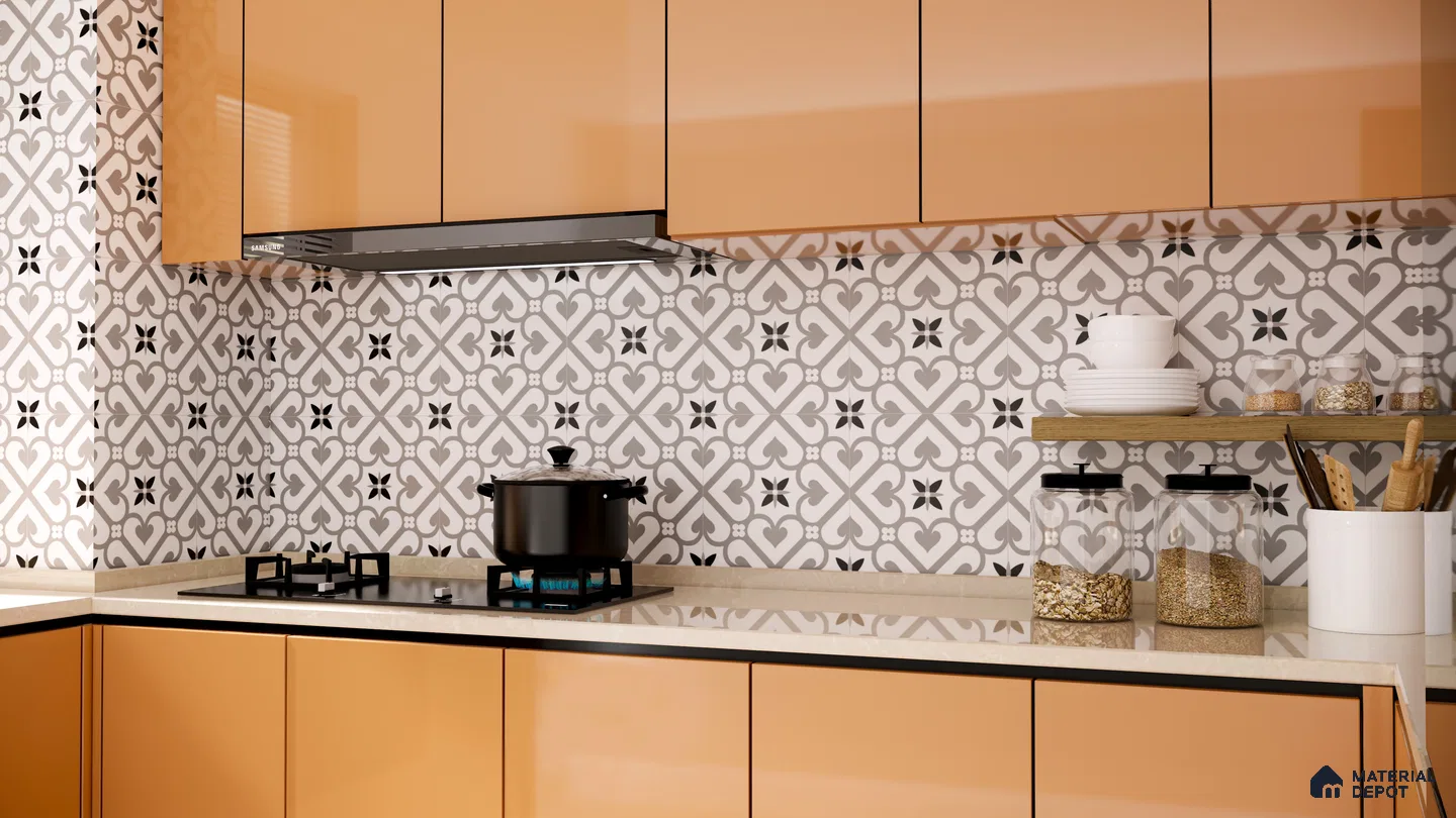 Warm-Toned Kitchen with Classic Moroccan Pattern Backsplash | Material Depot