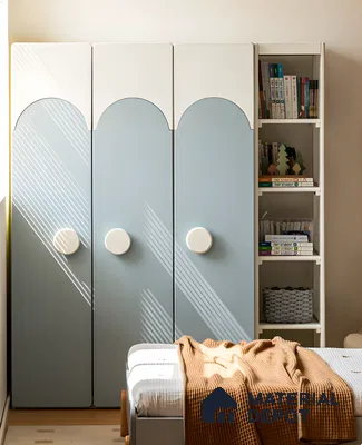 Whimsical Kids' Wardrobe with Arched Doors and Built-in Shelving | Material Depot