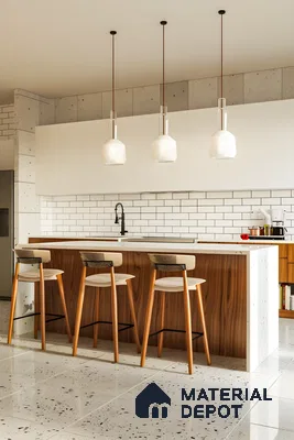 White And Wood Kitchen With Marble Countertops | Material Depot