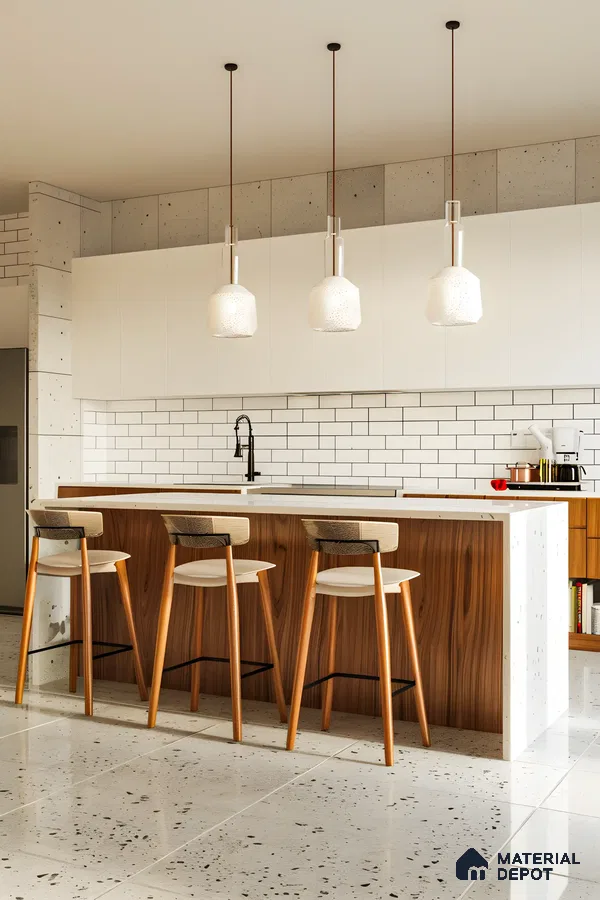 White And Wood Kitchen With Marble Countertops | Material Depot