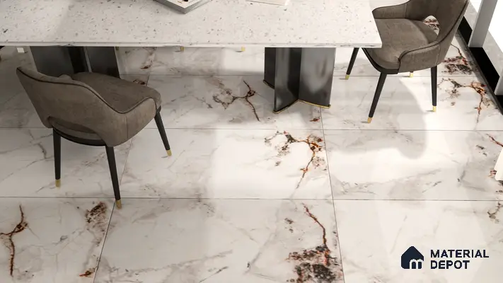 White Marble Look Tiles with Bold Veins for Statement Floors | Material Depot