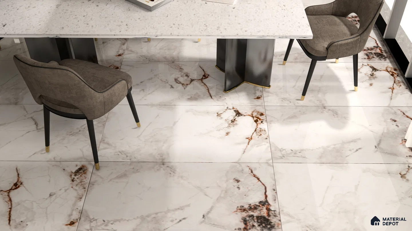 White Marble Look Tiles with Bold Veins for Statement Floors | Material Depot