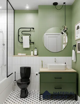 White subway Bathroom Design with Olive Green Walls Prestige Southern Star Begur Road | Material Depot