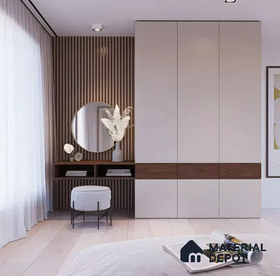 White Wardrobe and Wood Accents | Material Depot
