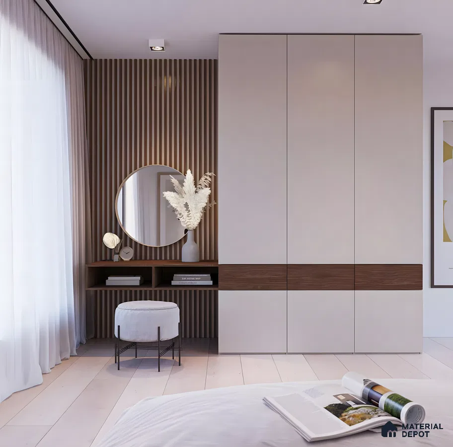 White Wardrobe and Wood Accents | Material Depot