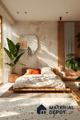 Wooden Bedroom With Terrazo Floor Tiles | Material Depot