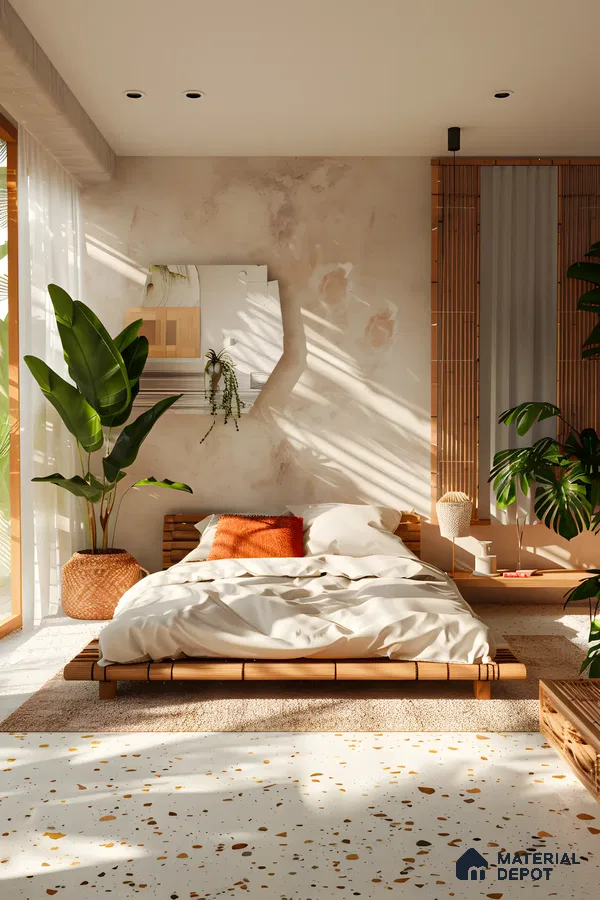Wooden Bedroom With Terrazo Floor Tiles | Material Depot