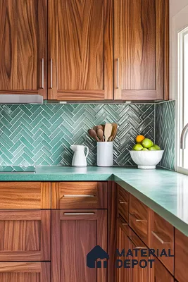 Wooden Cabinets With Geometric Backsplash | Material Depot