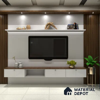 Modern TV Unit with Wooden Panels.