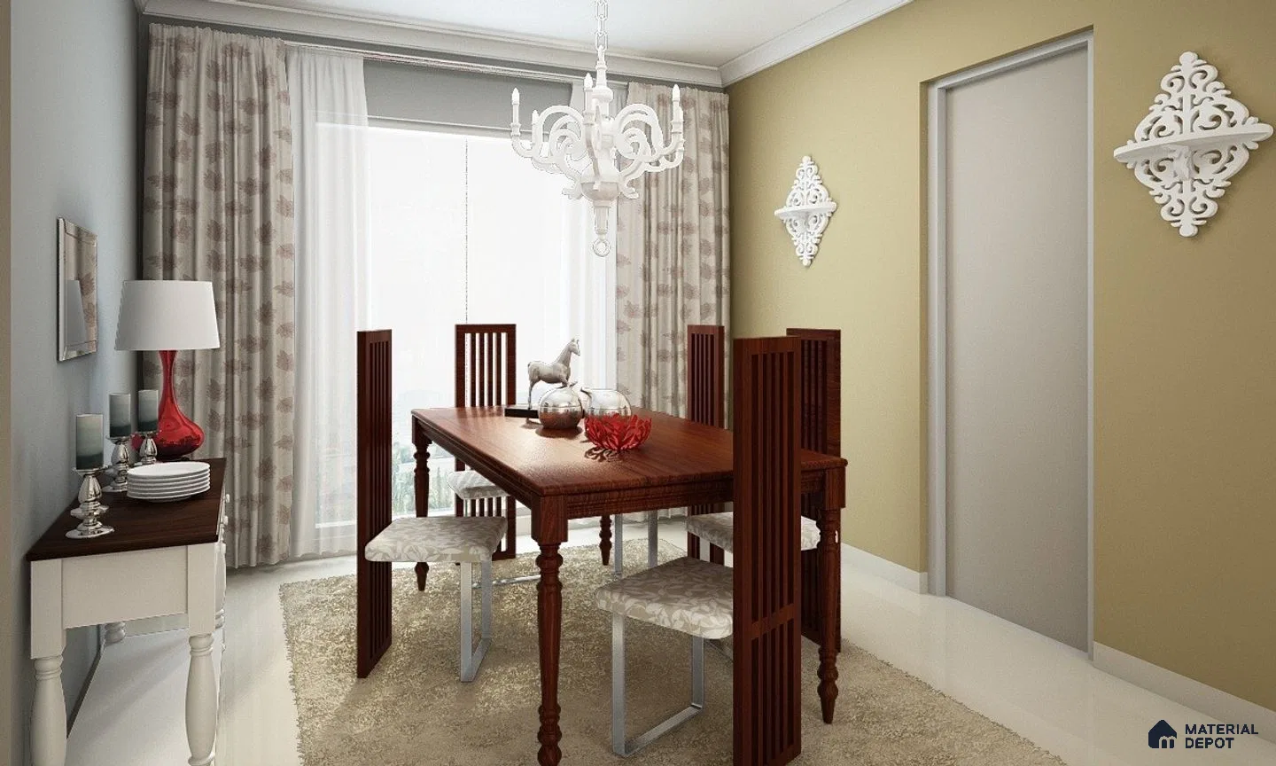 Chic 5-Seater Wooden Dining Set with White Chairs