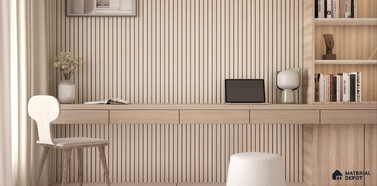 Beige Wooden Louver PN 00388 10 ft x 12 inch PVC Panel - 10 mm | Suitable for Feature Wall, TV Unit & Living Room | Width is Subjected to 5% Variation