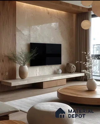 Zen-Inspired Living Room With Natural Stone And Wood Accents | Material Depot