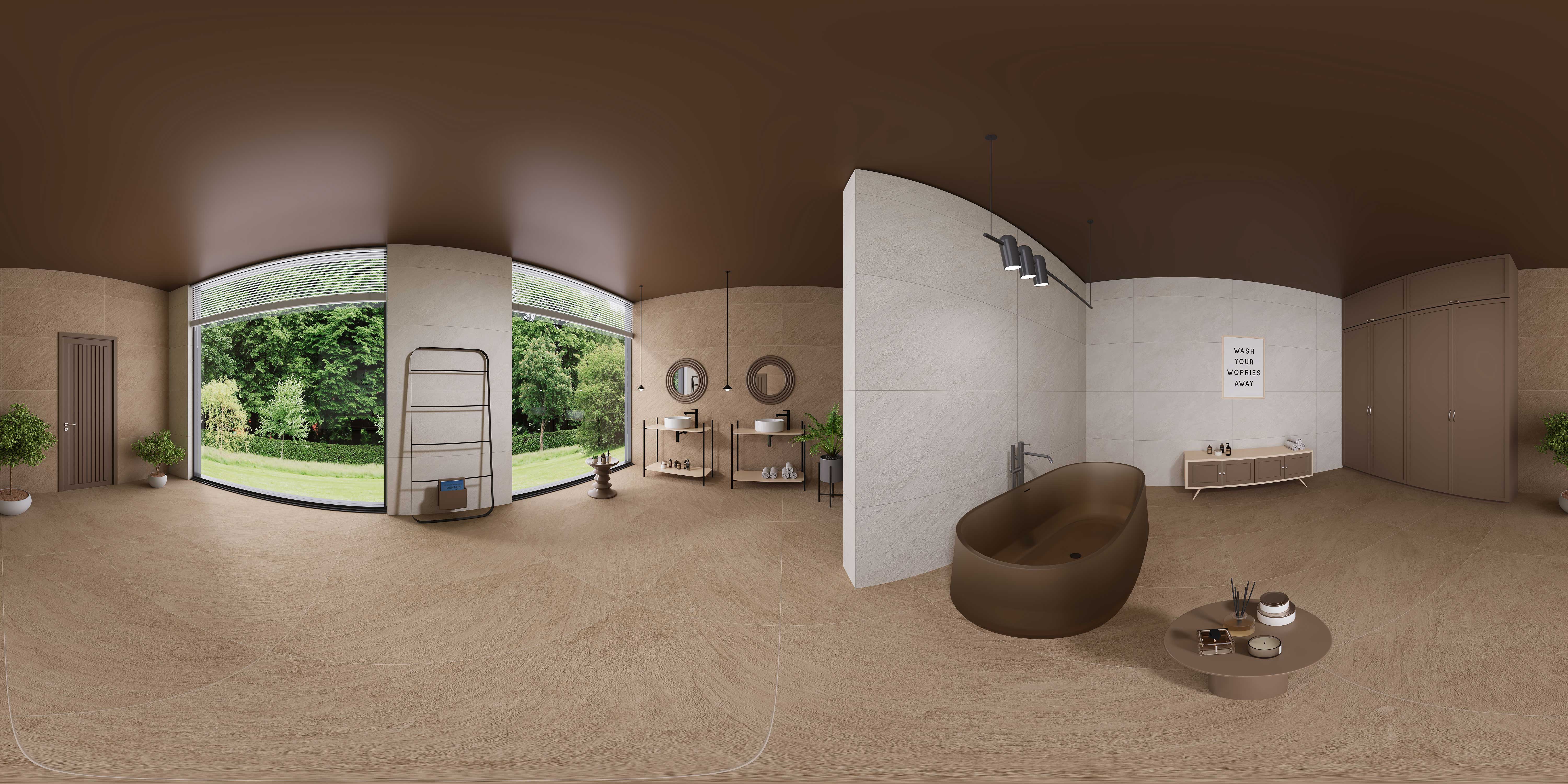 Stone Floor Tile TL 06833 Petra Camel 2 ft x 2 ft Matte Finish Vitrified Tile - 9 mm | 16 Random Design  | Suitable For Bathroom, Terrace & Balcony