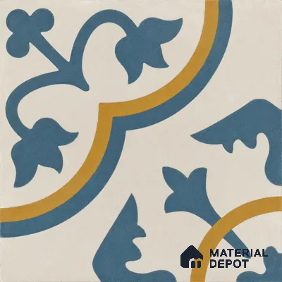 Athangudi Handmade Center Tile TL 10875 Indigo Arabesque 10 x 10 inch Concrete Pearl Finish - 18 mm | Suitable for Indoor Flooring in Living Room, Bedroom, Dining Area & Foyer