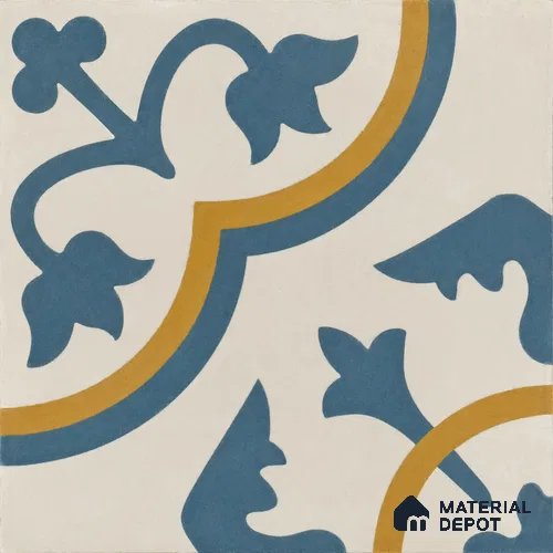 Athangudi Handmade Center Tile TL 10875 Indigo Arabesque 10 x 10 inch Concrete Pearl Finish - 18 mm | Suitable for Indoor Flooring in Living Room, Bedroom, Dining Area & Foyer